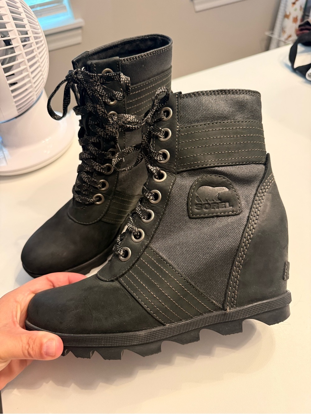Sorel Black Lace-Up Wedge Ankle Boots